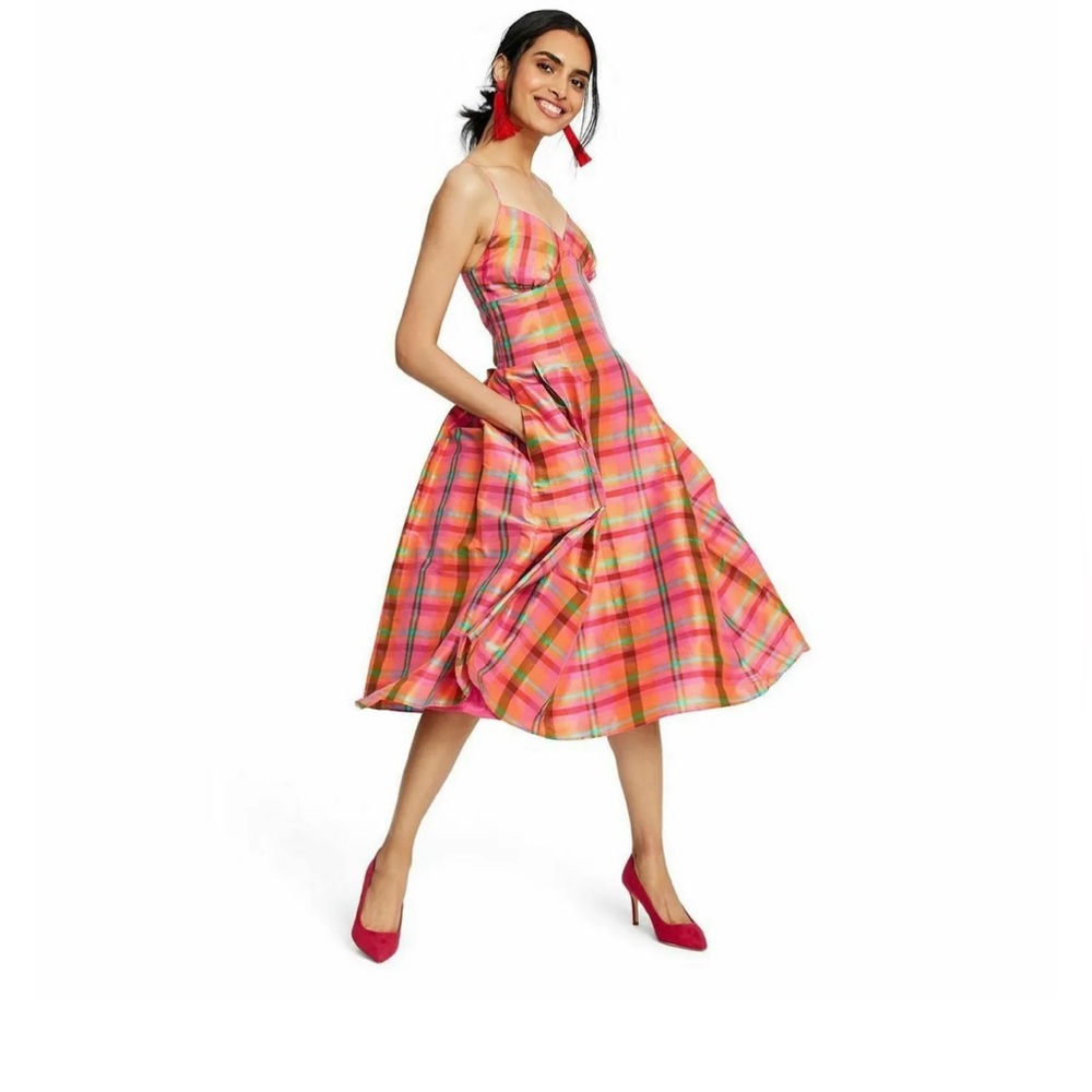 Isaac Mizrahi for Target Plaid Sleeveless V-Neck Silk Dress S